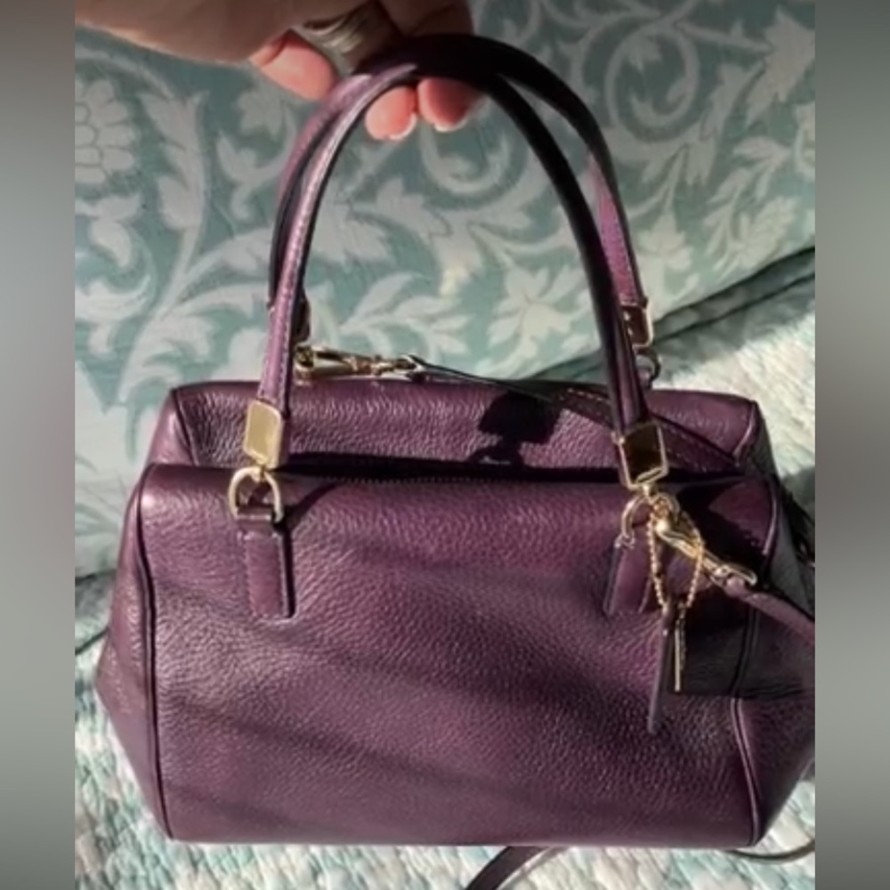 💜-NWOT-Coach satchel crossbody bag-Purple leather-blue satin …